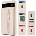 thumbnail image 2 of for Google Pixel 6A Case with Card Holder for Women, for Google Pixel 6A Phone Case Wallet with Credit Card with Ring Kickstand Zipper Shockproof Slim Stand Case - Warm White, 2 of 13