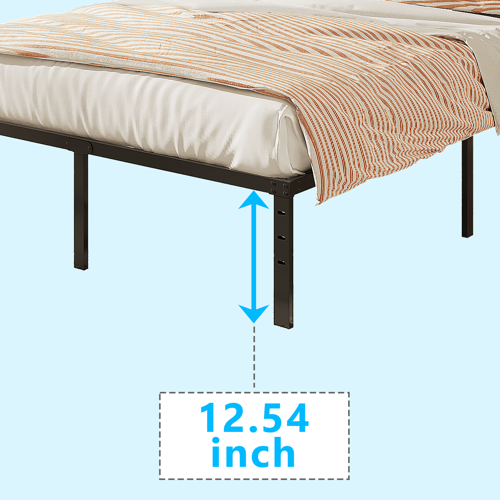 Full Size 14 Inch High Metal Platform Bed Frame Heavy Duty Steel Slat Support No Box Spring Required Noise-Free Underbed Storage Bed Base