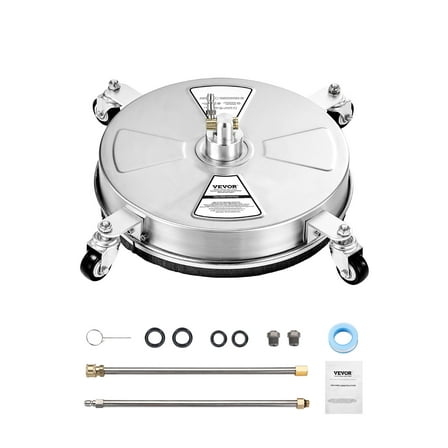 VEVOR 16.5" Pressure Washer Surface Cleaner, Stainless Steel Pressure Washer Attachments with 4 Wheels, 4000 Max PSI, 1/4 Quick Connector, 2 Spray Nozzles, 2 Extended Wands for Concrete, Patio, Deck