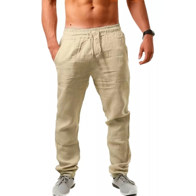 Pantalónes Recto Sueltos De Hombre Casual De Algodón Y Lino