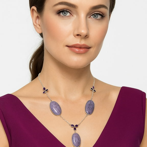 Natural Lavender Jade & Amethyst 925 Sterling Silver Necklace Jewelry N-1021 SDN2001