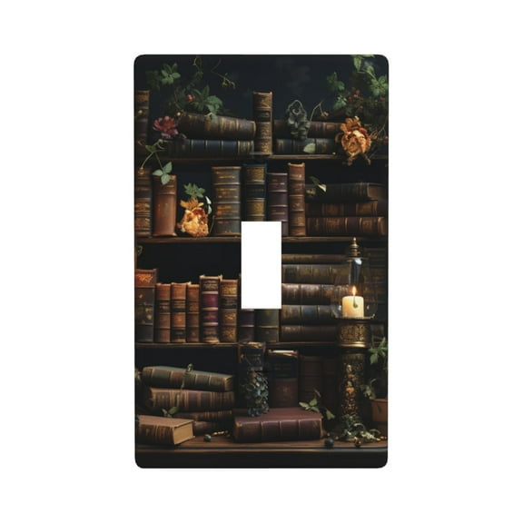 1-Gang Toggle Wall Plate Single Light Switch Cover - Library Books magic Vintage art