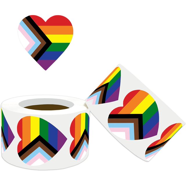 MEPLUM Pride Progress Stickers 1000 PCS, Progressive Pride Heart Stickers Roll for Transgender Lesbian Bi Nonbinary LGBTQ Gay Stuff Parade Accessories Present