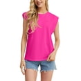 thumbnail image 3 of JWD Women's Top Cap Sleeve Summer Blouses Casual Crew NecK Solid Color Women's Tanks Pink XL, 3 of 8