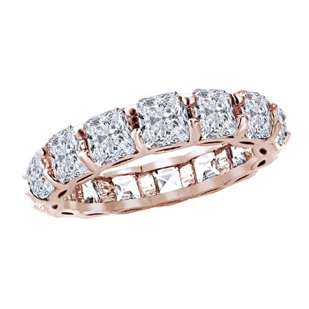 Asscher Rose Ring - Asscher Cut White Cubic Zirconia Eternity Band Ring In 14k Rose Gold Over Sterling Silver