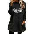 thumbnail image 3 of lcziwo Christmas Gifts for Women Winter Warm Sherpa Pullover Letter Graphic Fleece Crewneck Sweatshirt Fuzzy Warm Loungewear Tunic Tops with Pockets Black XL, 3 of 5