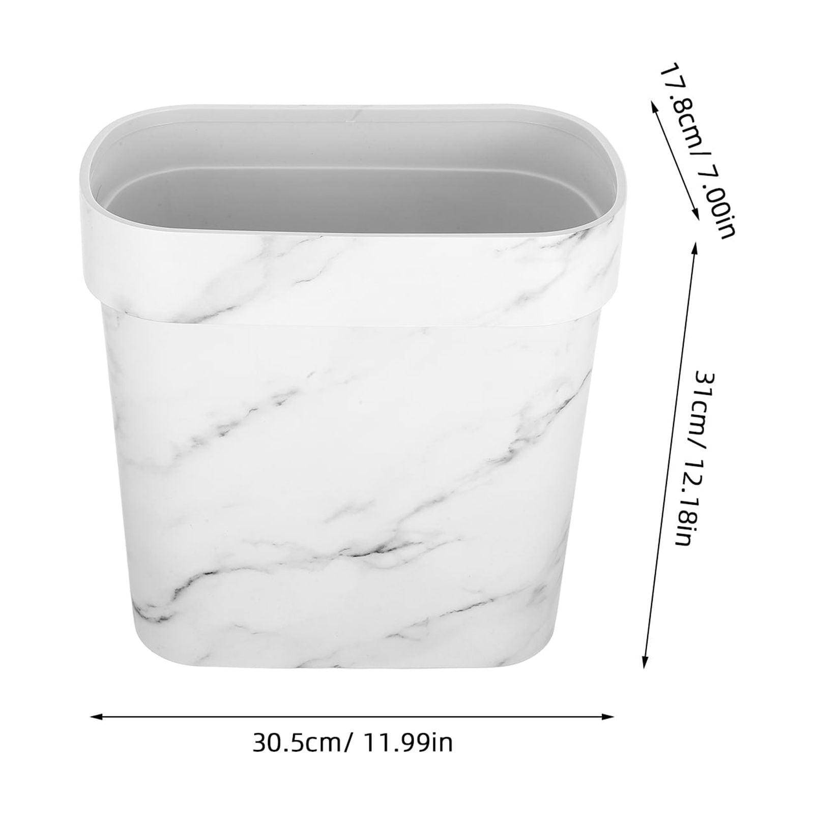 Soimiss White Marble Pattern Oval Plastic Wastebasket Lidless Trash Can for Bathroom and Kitchen