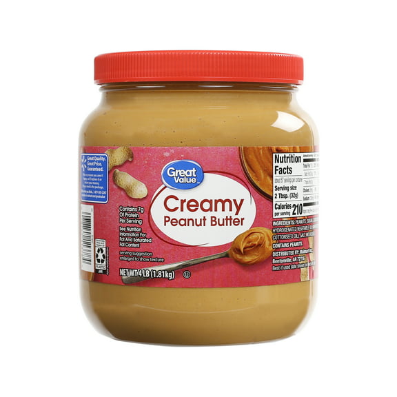 Great Value Creamy Peanut Butter, Spread, 64 oz