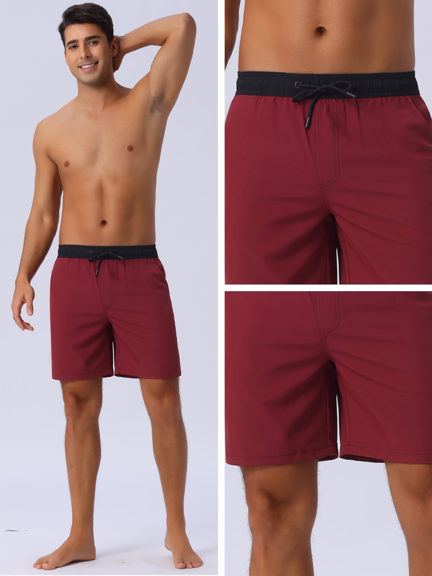 DARING DIVA Men's Lining Surfing Drawstring Swimming Shorts 30 Red