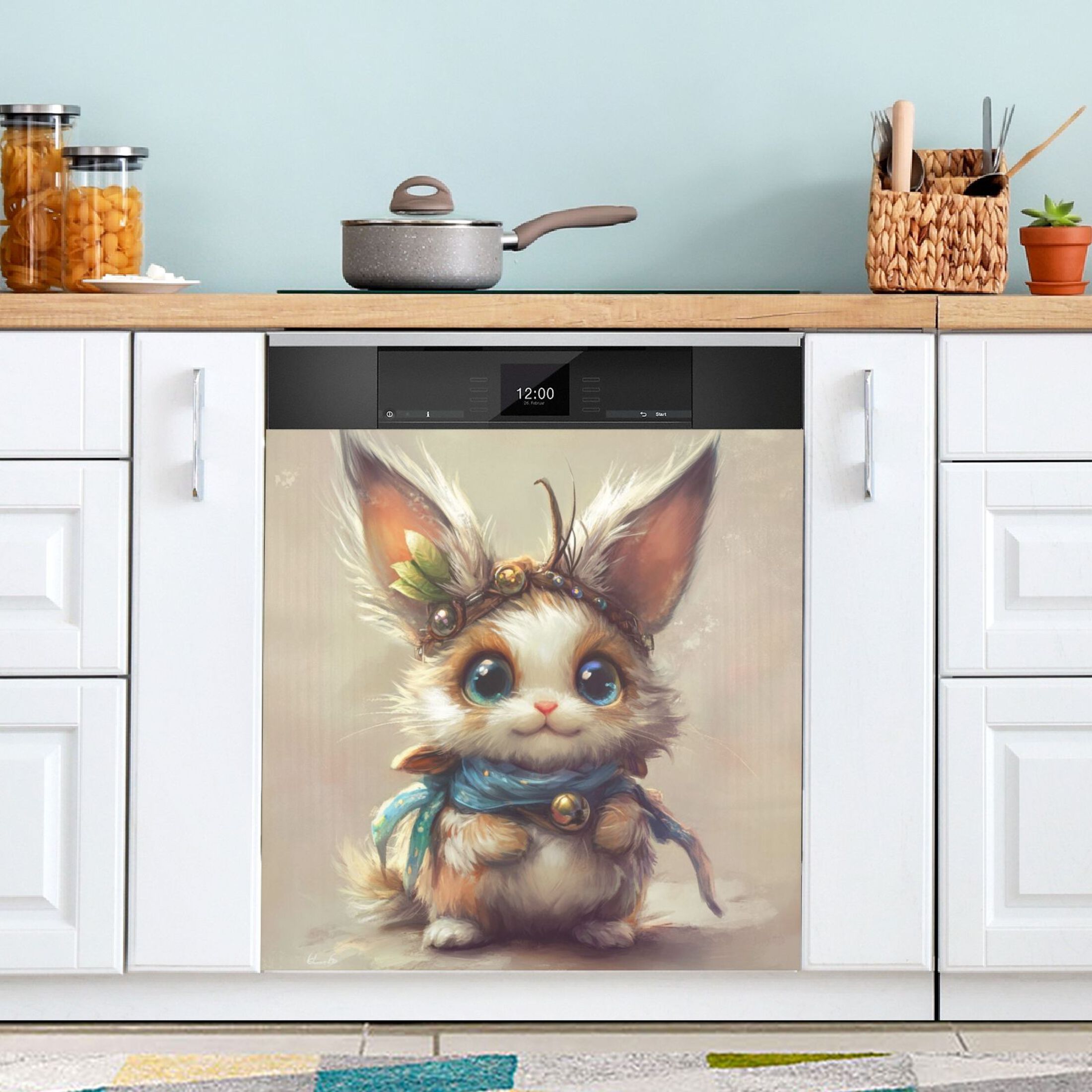 Dishwasher Magnetic Sticker 23x26 Inch Refrigerator Magnetic Sticker Washing Machine Magnetic Sticker Kitchen Panel Magnetic Sticker Home Decor Cartoon Beautiful Brown Rabbit