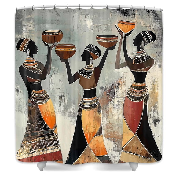 Black African American Women Shower Curtain,African Tribe Art Black Female Bathtub Curtain,Abstract Contemporary Artwork Curtains for Bathroom with 12 Hooks,69X70 in