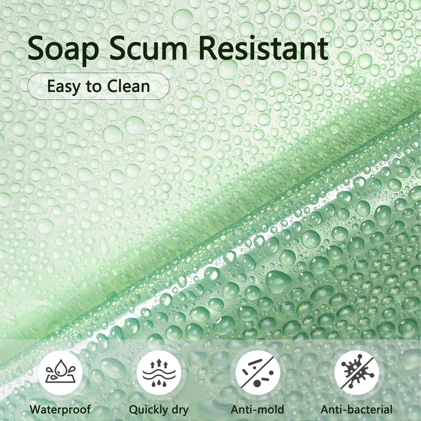 Inosoo Green Clear PEVA Shower Curtain liner,72"x 72", Lightweight