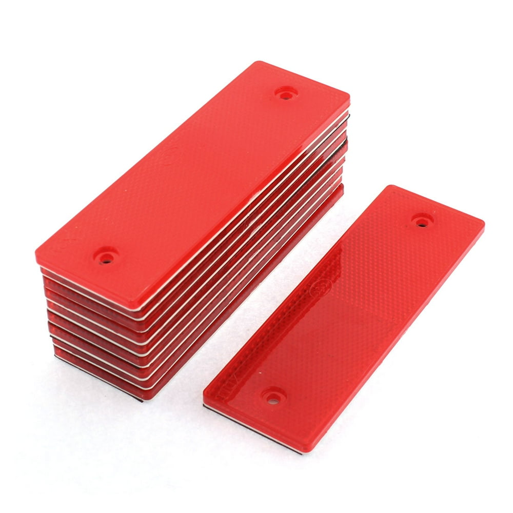 10 Pcs Red Plastic Rectangular Stickon Car Reflector Reflective