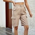 thumbnail image 4 of UTSJKR Women's Baggy Bermuda Cargo Shorts with Pockets High Waist Drawstring Wide Leg Denim Jean Shorts Summer Loose Fit Shorts Khaki S, 4 of 6