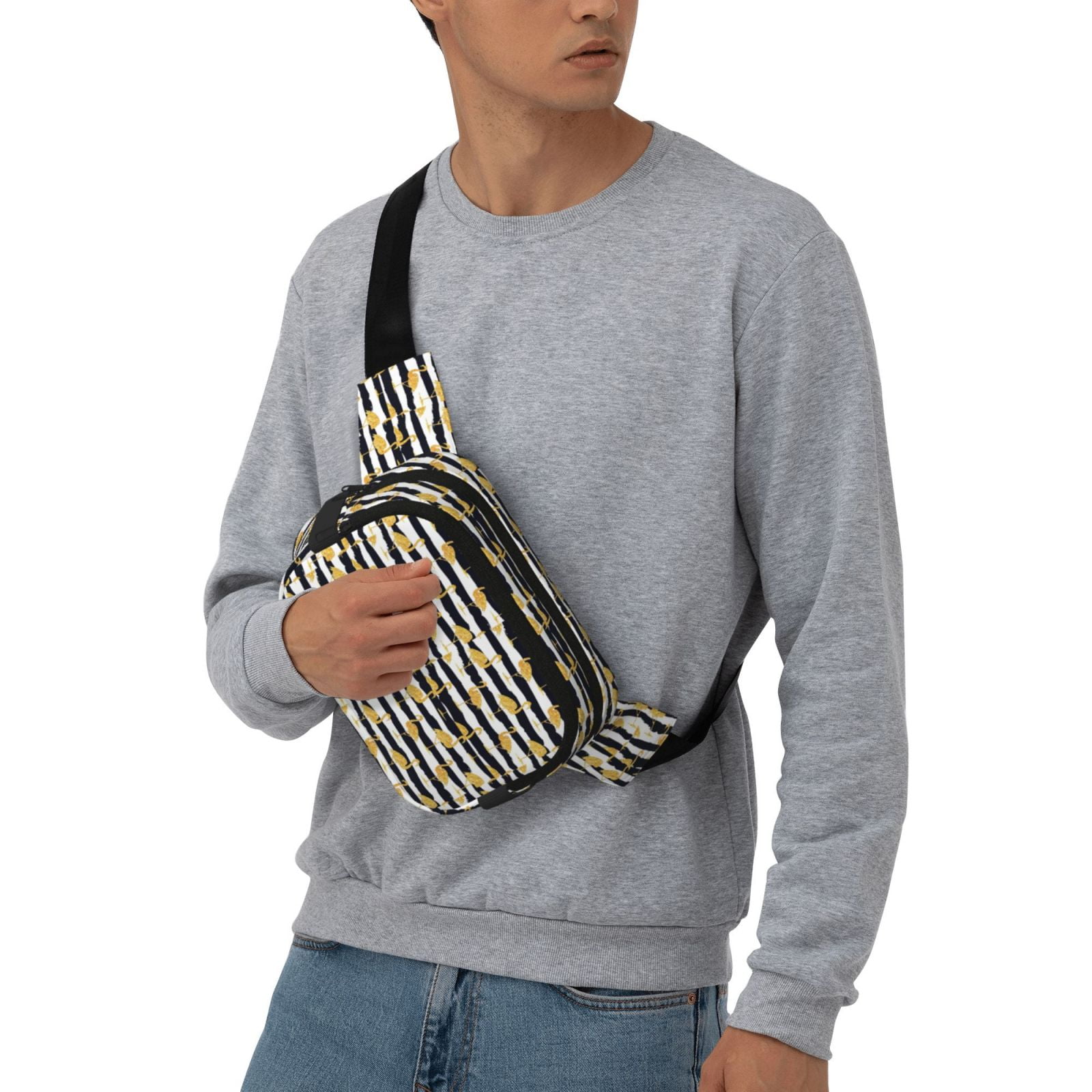 Picia Gold Flamingo Print Square Double-Layer Waist Bag Mini Adjustable Waist Belt Bag Exercise Running Travel Hiking