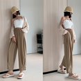 thumbnail image 6 of Lenpel Women's Casual Pants Elastic High Waisted Fold Pleated Palazzo Trousers Loose Lightweight Summer Lounge Pants, 6 of 6