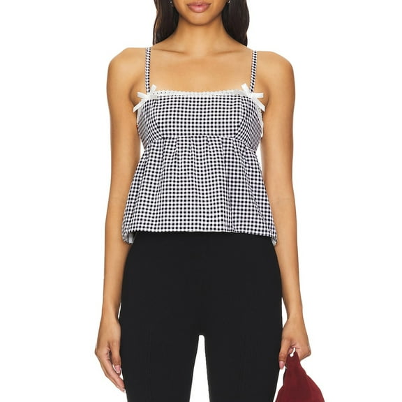 Michellecmm Women's Plaid Cropped Camisole Spaghetti Strap Lace Trim Tank Tops
