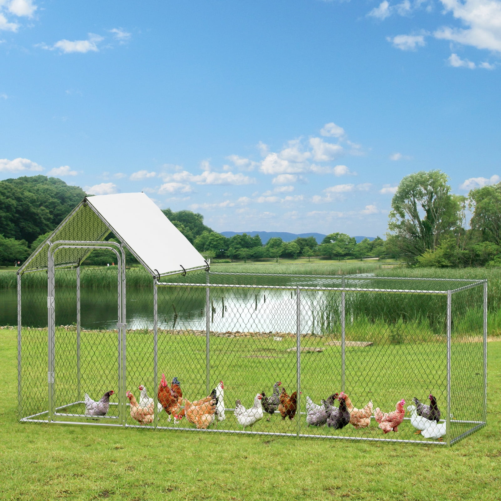 Yesurprise Large Metal Chicken Coop Chicken Run with Waterproof and Anti-UV Cover Walk-in Chicken Pen for 6/10 Chickens Large Chicken House for Rabbits Duck Outdoor Use