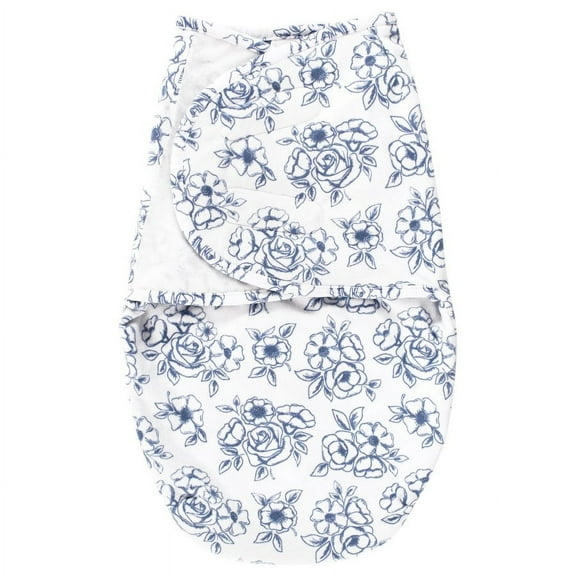 Hudson Baby Infant Girl Plush Faux Fur Swaddle Wrap, Blue Toile, 0-3 Months