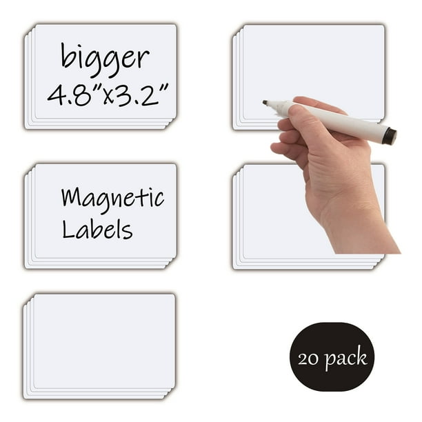 White Dry Erase Big Labels (4.8x3.2",Pack of 20),Large Write