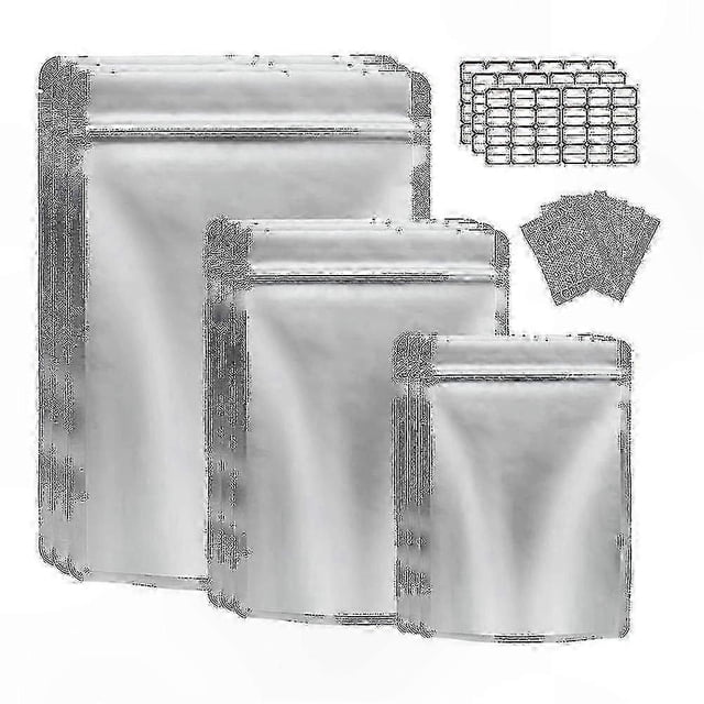 50-Pack Resealable Mylar Bags with Oxygen Absorbers for Pantry Storage