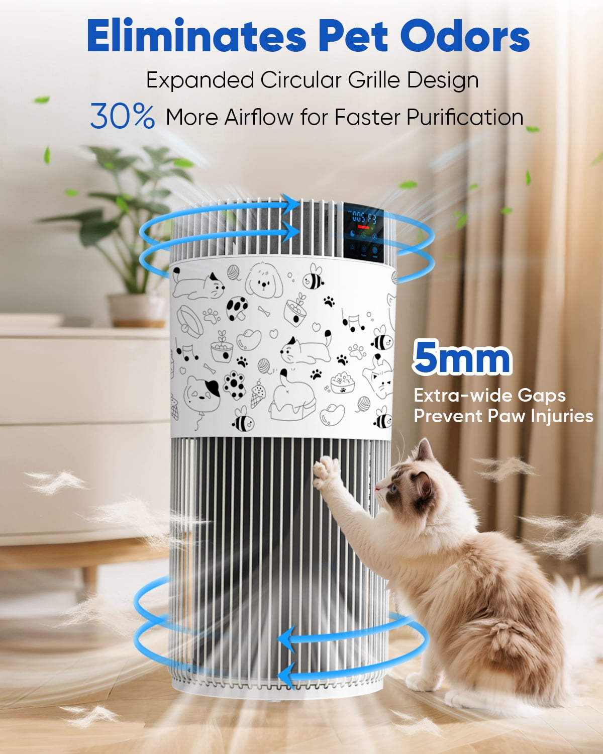KEN BROWNAir Purifier for Home Large Room 2500 Ft² with Washable Filters, Pet Air Purifier for Bedroom with PM2.5 Sensor, 20dB Sleep Mode, 360° Purificationr,- Perfect Christmas Gift for Pet Owners