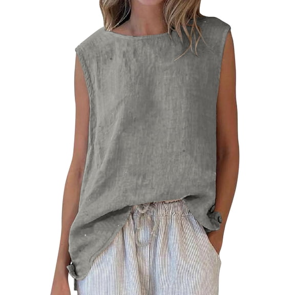 ZZkhGO Women's Summer Tank Tops Casual Boho Blouse Round Neck Sleeveless Loose Fit Asymmetric Hem Holiday Beach Tunic Tops, Gray 3XL