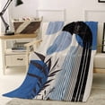 thumbnail image 3 of Fleece Blanket Vintage Abstract Blue Color Block Blankets, Soft Cozy Warm Flannel Throw Blanket, Minimalist Boho Leaves Blanket for Bed Couch Sofa,40x60In, 3 of 9