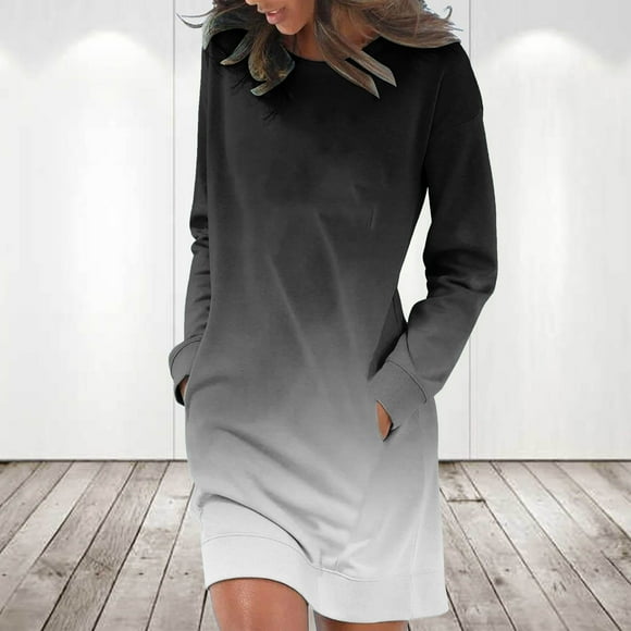 Fankiway Clearance Long Sleeve Dresses Women'S Fashion Long Sleeve Print Round-Neck Ladies Holiday Outing Long Dress Womens Dresses Plus Size Clearance