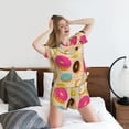 thumbnail image 5 of Gukieu Donuts Print Women's Short-sleeved Pajama Set, Round Neck Button Top Elastic Shorts 2-piece Set, Summer Home Leisure Clothing-3X-Large, 5 of 6