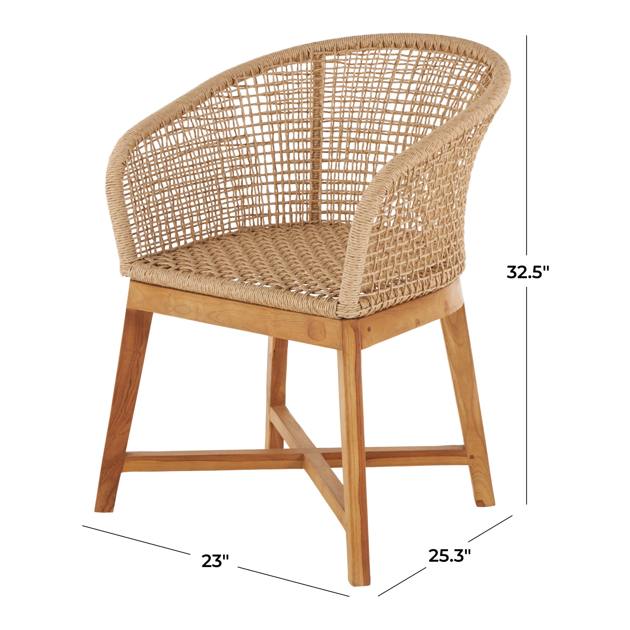 DecMode Plastic Rattan Handmade Woven Rounded Lounge Chair with Teak Frame, Light Brown