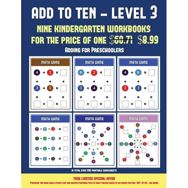 adding for preschoolers adding for preschoolers add to ten level 3 30 full color preschool kindergarten addition worksheets that can assist with understanding of math series 9 paperback walmart com walmart com