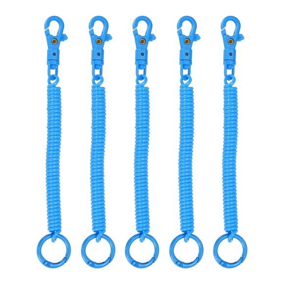 Uxcell Retractable Coil Spring Keychain, (7 Inch, Lake Blue) (5 Pcs), Anti-Lost Stretch Cord Safety Key Chain with Lobster Clasp & Key Ring, Suit For- Keys/Wallet/Cellphone