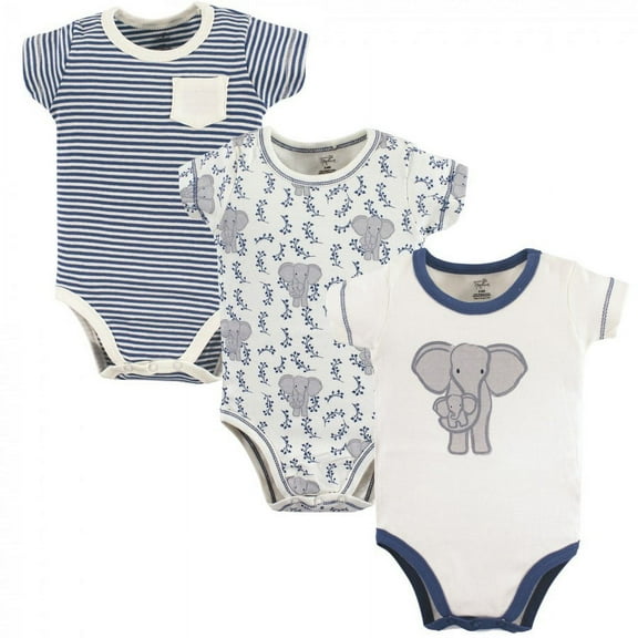 Touched by Nature Baby Boy Organic Cotton Bodysuits 3pk, Elephant, 0-3 Months