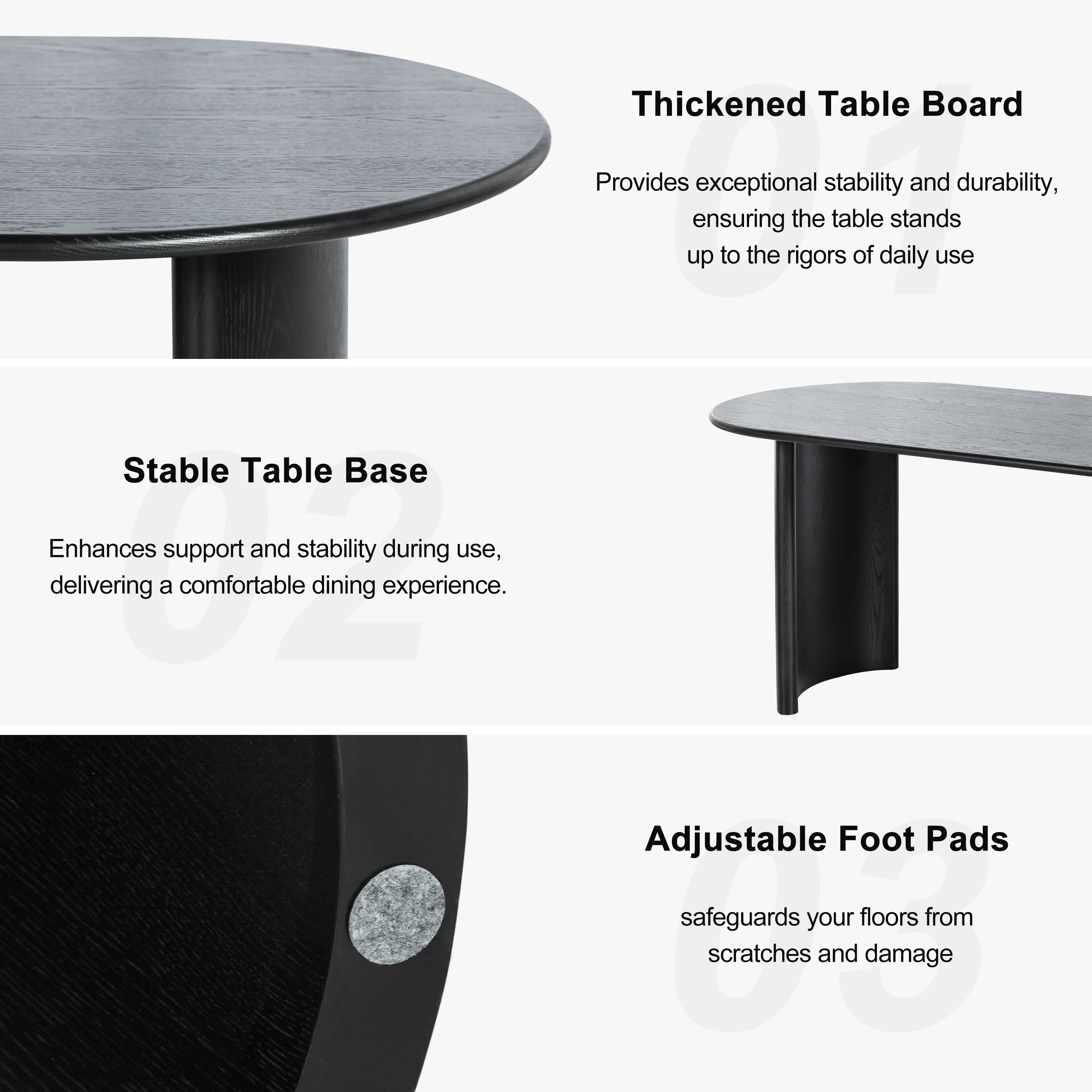 MAYEERTY Modern 79*33.5*30" Oval Black Dining Table with Arc - shaped Legs, Seats 6