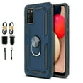 thumbnail image 1 of Value Pack + for Samsung Galaxy A02S A02s with Tempered Glass Ring Finger Loop Hybrid Phone Case Magnet Mount Ready Grip Grids Kickstand Slim Shock Bumper Cover, 1 of 4
