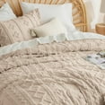 thumbnail image 3 of Boho Comforter Set Twin Khaki - Elegant Bedding Comforter Set, 2 Pieces Farmhouse Shabby Chic Embroidery Bed Set, Soft Fluffy Tufted Striped Comforter for All Seasons, 3 of 12