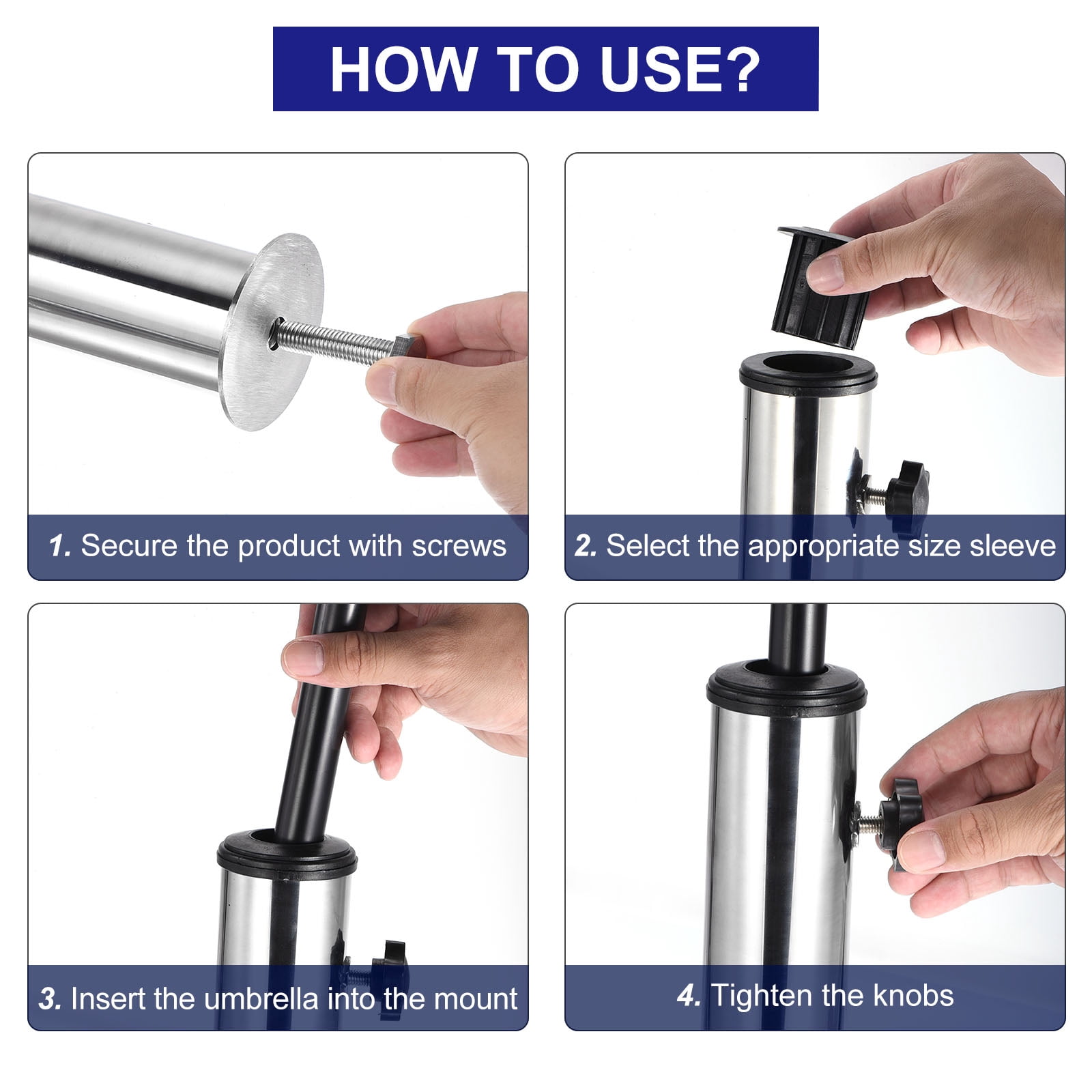 Uxcell Umbrella Stand Tube Stainless Steel Outdoor Umbrella Base Pole Mount Stand Set Table Umbrella Tube Bracket