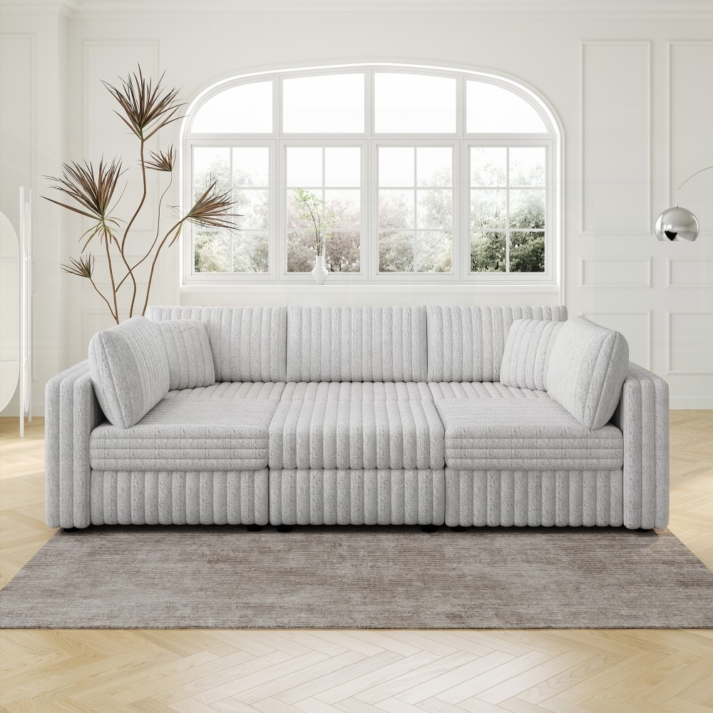 106.3" Soft U-shaped 6-Person Sofa | Hydraulic Lift Storage | Light Gray