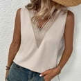 thumbnail image 2 of YWDJ Tank Top for Women Trendy Fashion s Casual Solid Color V Neck Tank Tops Sleeveless Lace Stitching Vest TopsBeigeS, 2 of 6