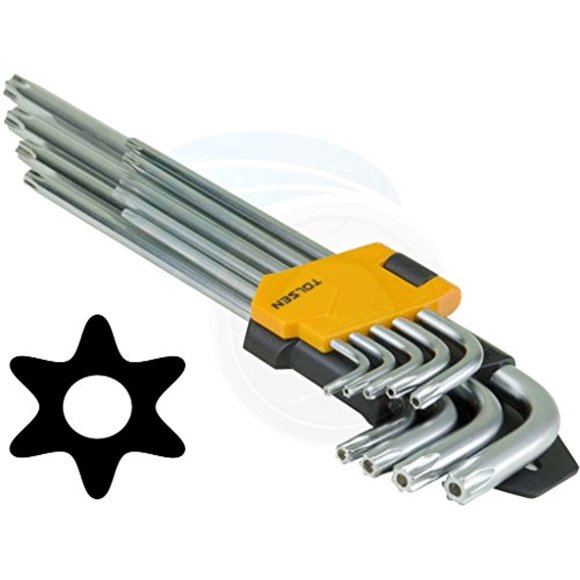 9pcs extra long arm torx hex key set star with shaft pin slot wrenches