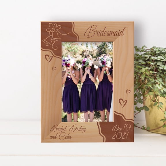 Bridesmaid Personalized Wooden Frame 4" x 6" Brown (Vertical)