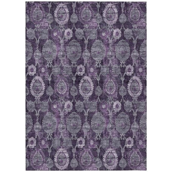 HomeRoots 588164 9 x 12 ft. Damask Washable Indoor & Outdoor Rectangle Area Rug, Eggplant, Purple & Lavender