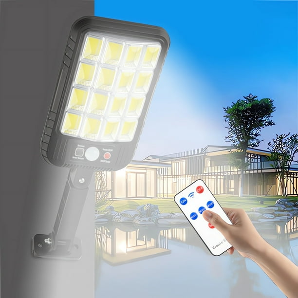 Lámpara solar de pared con sensor de movimiento | Lámpara LED COB impermeable para jardín exterior con control remoto | Luz de seguridad solar de 1200 mAh para garaje, patio, camino y jardín.