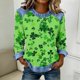 thumbnail image 1 of TaTaai Ladies Irish Festival Long Sleeve Top Spring Patchwork Design Round Neck Solid Color Casual Blouse Comfy Stretchy Shirt for St Patrick Holiday Outfits Gift, 1 of 5