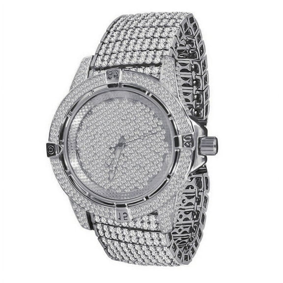 Mens 10 Row Custom Band Iced Out Dial Simulated Diamond White Gold Tone Joe Rodeo Jojino Watch