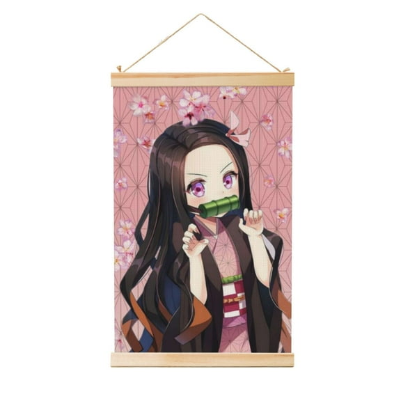 Kamado Nezuko Wooden Shaft Hanging Poster Home Decor Poster Wall Art Painting For Living Room Bedroom 12"X18"