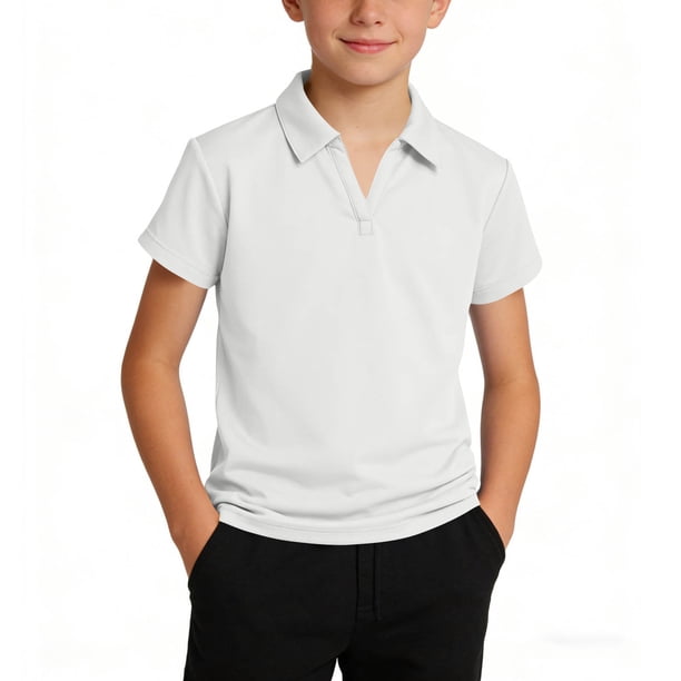 Camiseta de manga corta abotonada a rayas para niños, talla mediana a grande, informal, de poliéster