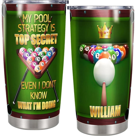 Personalized Billiards Tumbler Custom Name Gamer Insulated Cup with Lid Travel Coffee Mug 30oz 20oz Stainless Steel Gift for Billiard Lovers Men Husband Christmas
