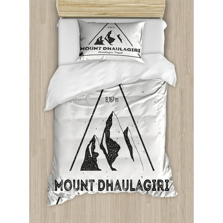 Nepal Twin Size Duvet Cover Set, Dhaulagiri Mountain in Himalayas Climbing Tourism Themed Extreme Sports Image, Decorative 2 Piece Bedding Set with 1 Pillow Sham, Grey Charcoal Grey, by (Best Mountain Climbing Boots)